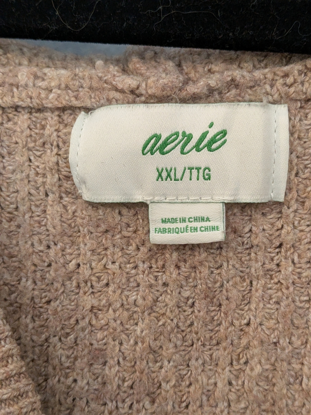 aerie Beige Taupe V-Neck Hooded Waffle Knit Sweater - Picture 6 of 8